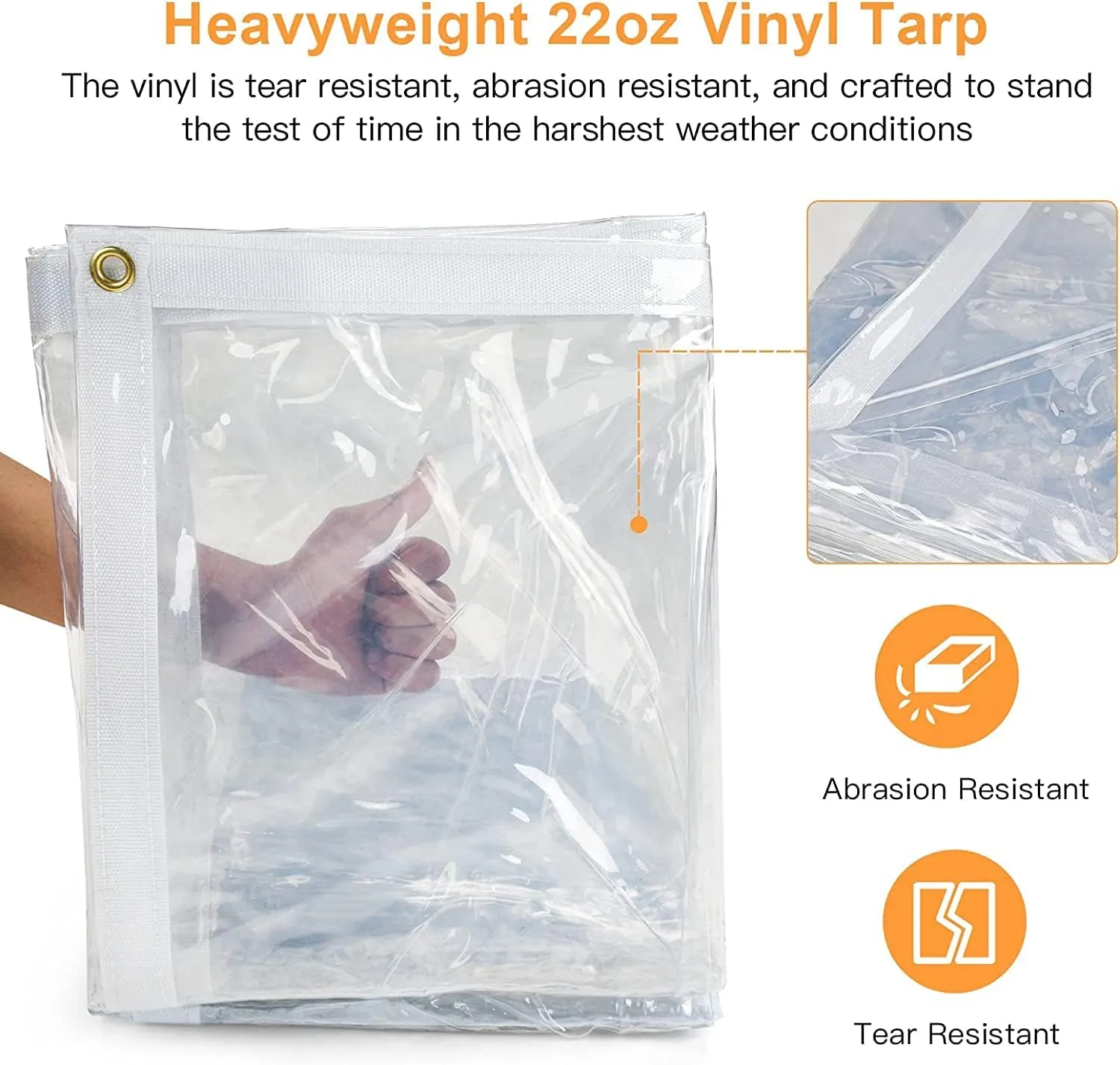 8 x 12FT Outdoor Clear Tarp Curtain Waterproof Wind-Proof 24 Mil Transparent Vinyl Tarp for Patio Pergola Garden Canopy Rainproof Anti-Tear PVC Thick Cover with Grommets