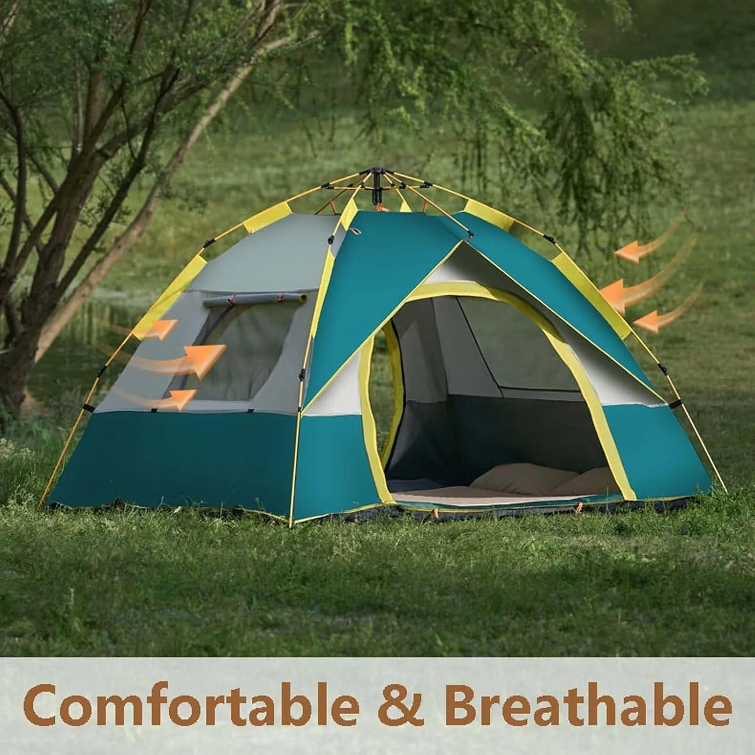 83x79x59 Inch Instant Pop-Up Camping Tent for 2-4 Person, Waterproof & Windproof Family Dome Tent, Easy Quick Setup with 2 Large Mesh Windows, Portable Outdoor Tent with Carry Bag