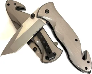 8.5" tactical survival folding heavy duty all stainless steel pocket knife GSE805STSER