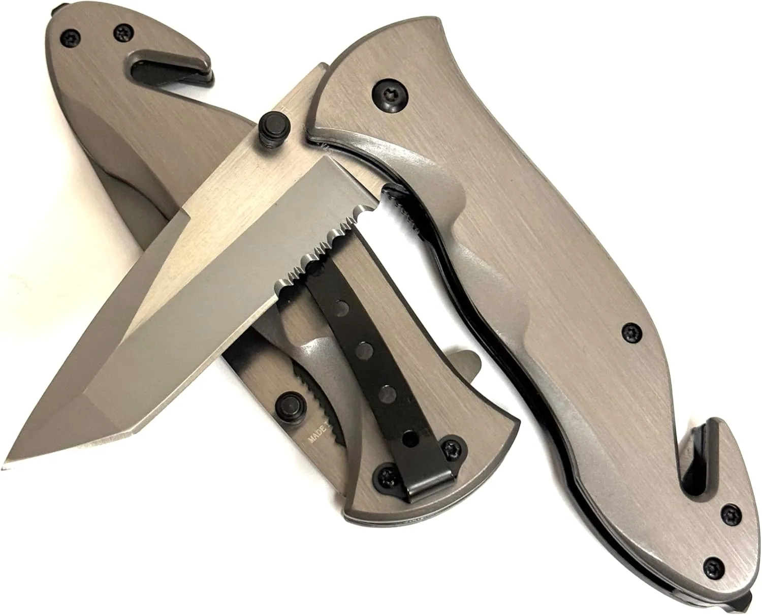 8.5" tactical survival folding heavy duty all stainless steel pocket knife GSE805STSER