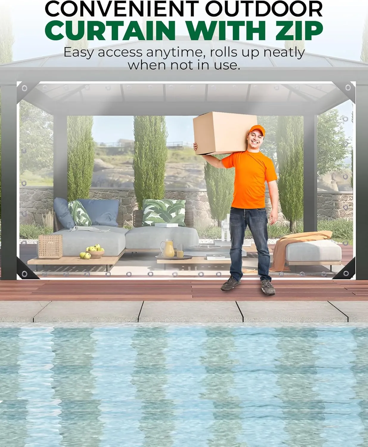 8'H x8'W Outdoor Vinyl Curtain 19oz Thicked Clear Tarps, Vinyl Patio Enclosure,Clear Outdoor Curtains Heavy Duty Waterproof Transparent Tarp with Grommets for Patio Gazebo Balcony Pergola