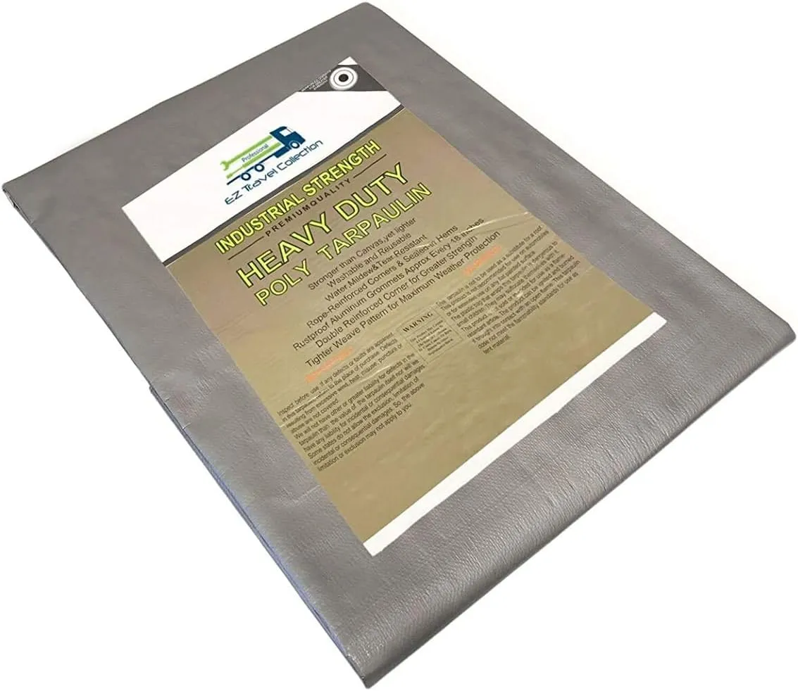 8'X16' Extra Heavy Duty 12 mil Silver Tarp 3 Ply Coated Reinforced Canopy 6 oz 3 Layer (Includes Tarps Tools and Toys Maintenance Manual