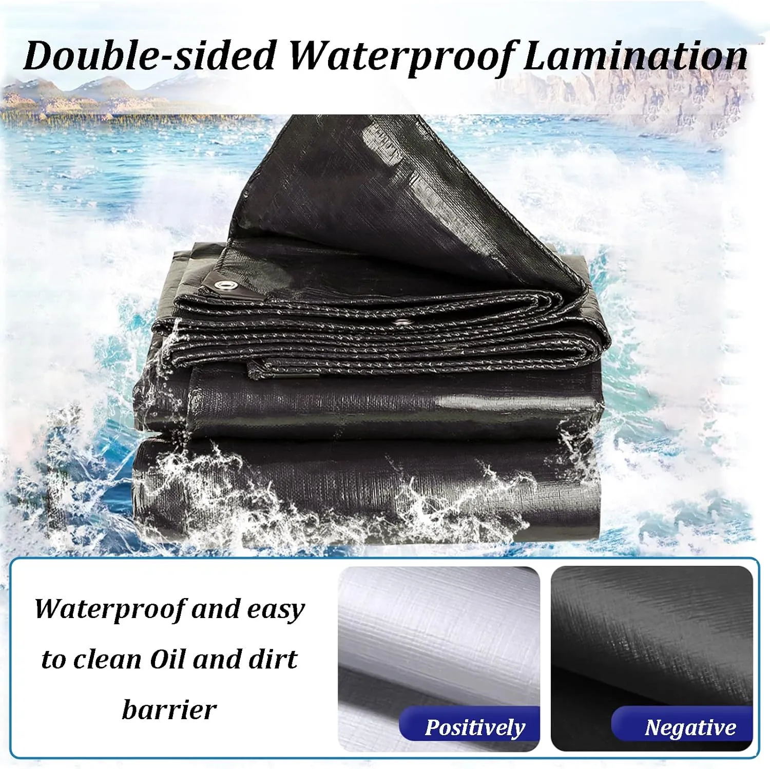 9x12Ft Tarps 18 MIL Poly Canopy Shelter Cover Tarp Reinforced Edges Waterproof UV Resistant, Tear and Color Fade Resistant, for Home, Boats, Cars, Camp, Outdoor Pool Brown Black