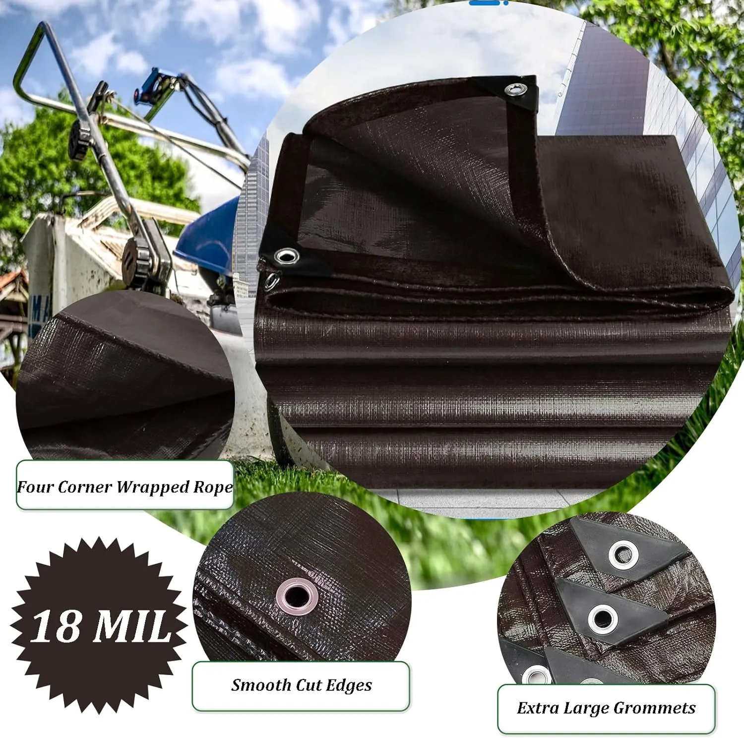 9x12Ft Tarps 18 MIL Poly Canopy Shelter Cover Tarp Reinforced Edges Waterproof UV Resistant, Tear and Color Fade Resistant, for Home, Boats, Cars, Camp, Outdoor Pool Brown Black