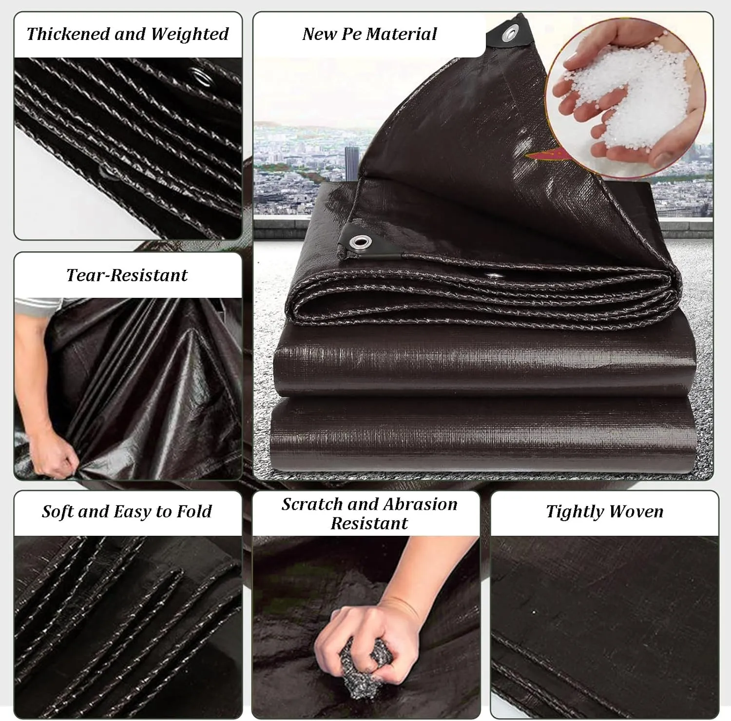 9x12Ft Tarps 18 MIL Poly Canopy Shelter Cover Tarp Reinforced Edges Waterproof UV Resistant, Tear and Color Fade Resistant, for Home, Boats, Cars, Camp, Outdoor Pool Brown Black
