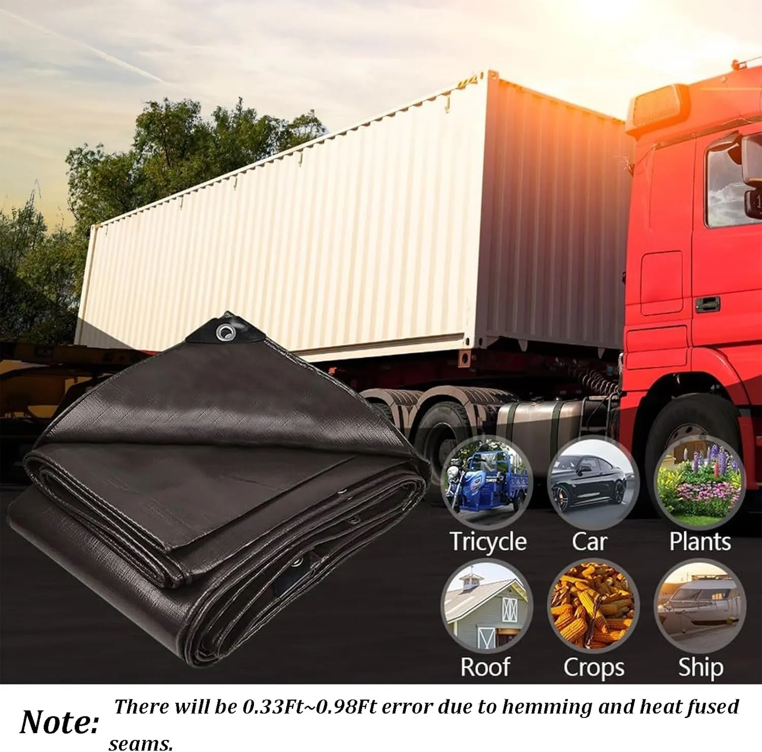 9x12Ft Tarps 18 MIL Poly Canopy Shelter Cover Tarp Reinforced Edges Waterproof UV Resistant, Tear and Color Fade Resistant, for Home, Boats, Cars, Camp, Outdoor Pool Brown Black