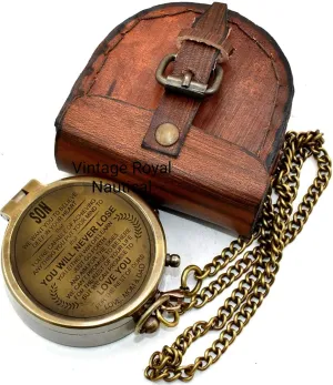 AASIYA Engraved Brass Compass - Nautical Gift For Son From Dad/Mom, Unique With Leather Case