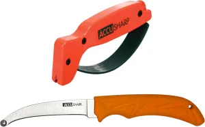 ACCUSHARP Blaze Orange Knife Sharpener & AccuZip Game Processing Skinning Knife Bundle, Ergonomic Handle, Easy to Use, Restores Straight & Serrated Knives, Stainless Steel Blade with Sheath