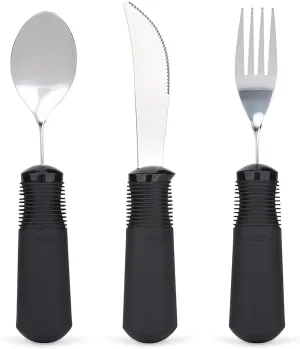 Adaptive Utensils. Norco Big-Grips 3 Piece Utensil Set - Non Weighted. Serrated Knife, Bendable Fork and Spoon. Non Slip, Soft Built Up Handle. Weak Hands, Stroke, Arthritis, Parkinson’s, Elderly.