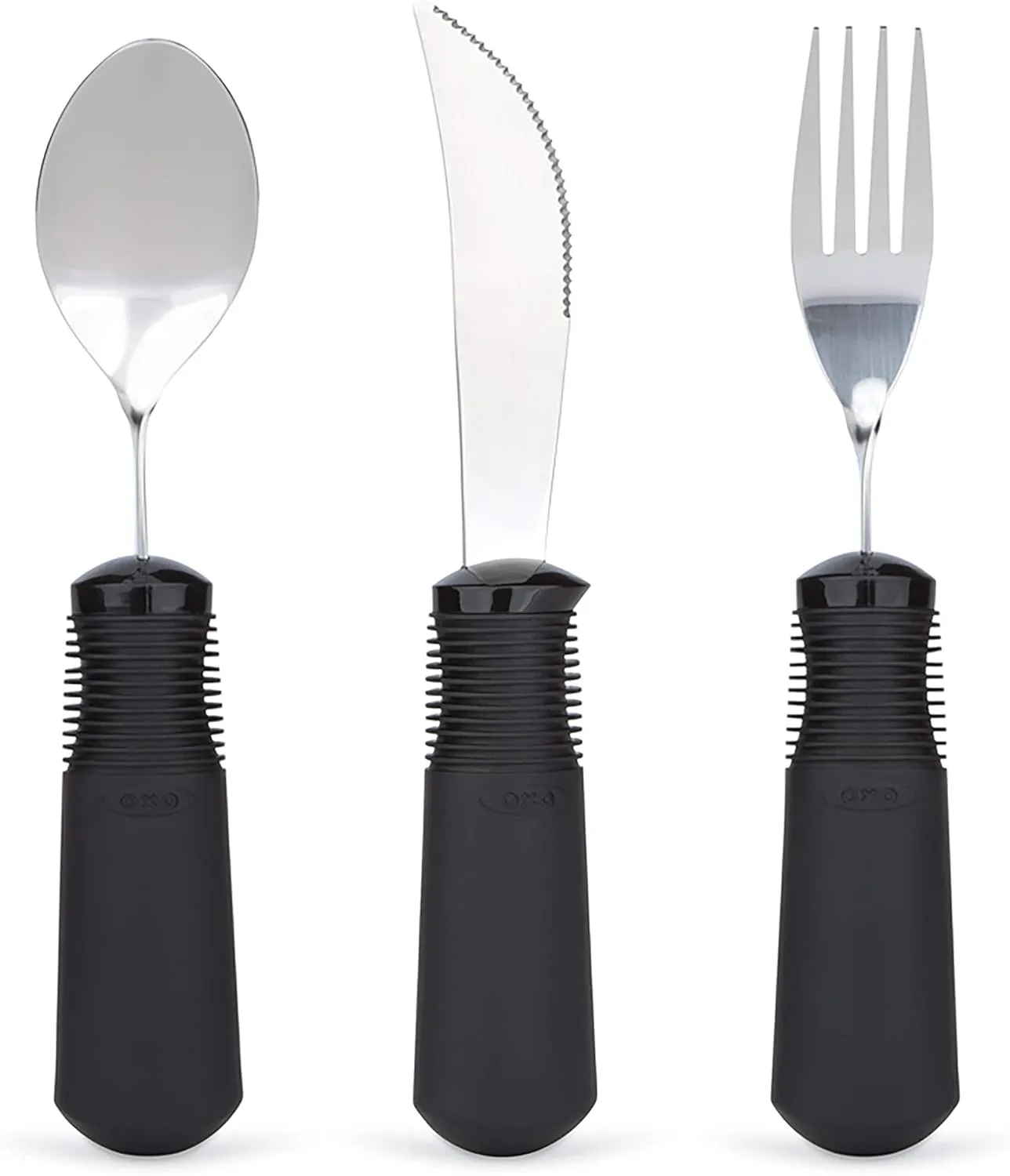 Adaptive Utensils. Norco Big-Grips 3 Piece Utensil Set - Non Weighted. Serrated Knife, Bendable Fork and Spoon. Non Slip, Soft Built Up Handle. Weak Hands, Stroke, Arthritis, Parkinson’s, Elderly.