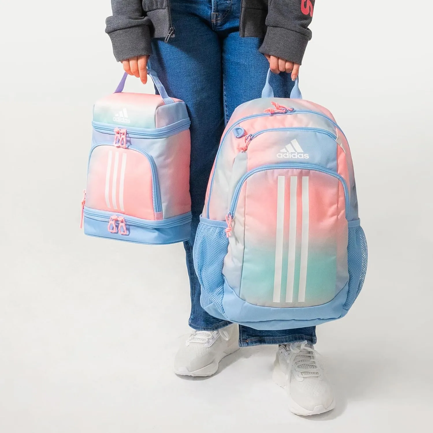 adidas Excel Bag, Cooler with Zipper, Pocket for Ice Pack, and Clip, Temperature Control Insulation, Lunch Dazed Gradient Clear Sky/Clear Sky Blue/Pink Spark, One Size