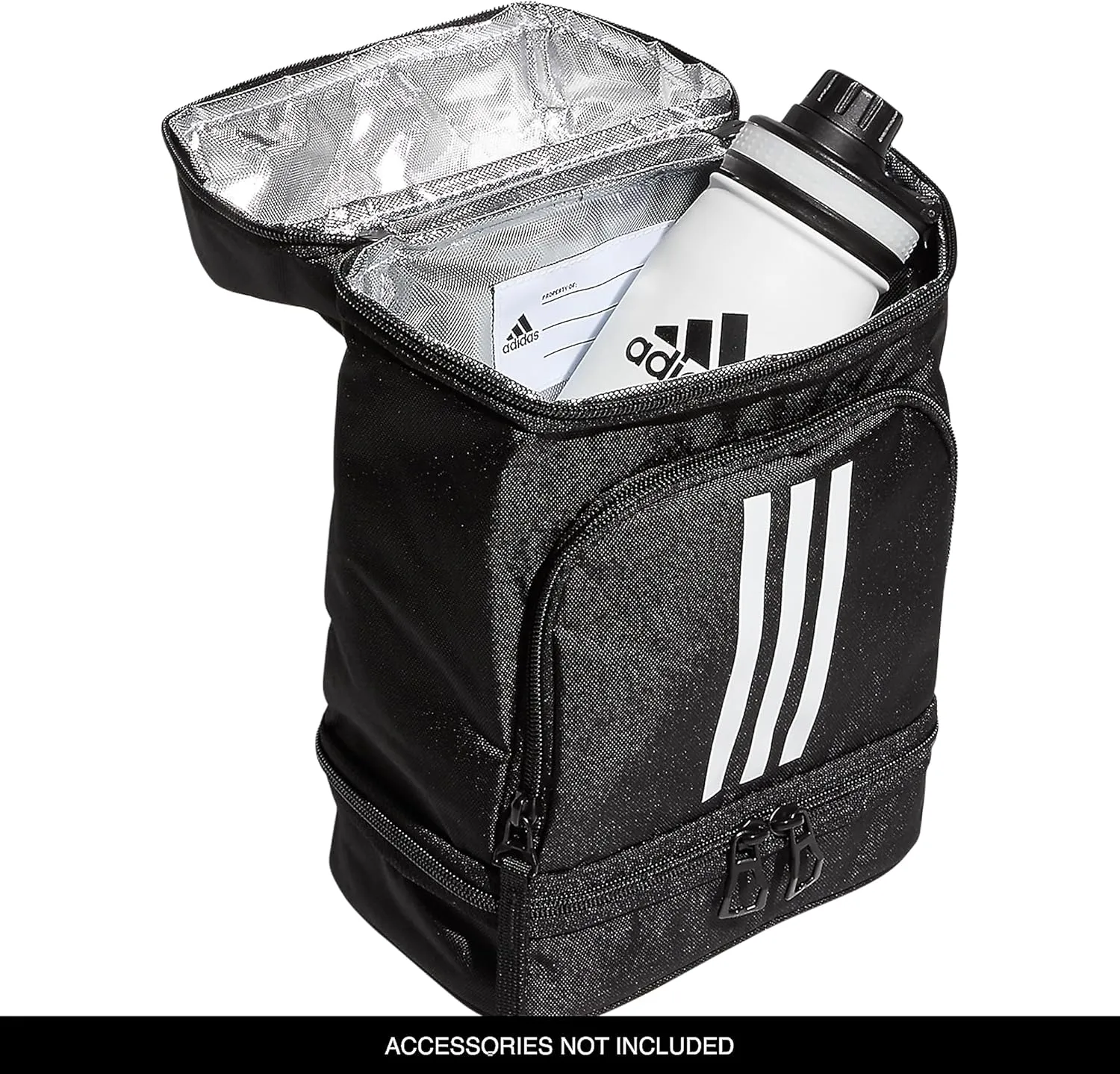 adidas Excel Insulated Lunch Bag, Cooler with Zipper, Pocket for Ice Pack, and Clip, Temperature Control Insulation,Black/White,One Size