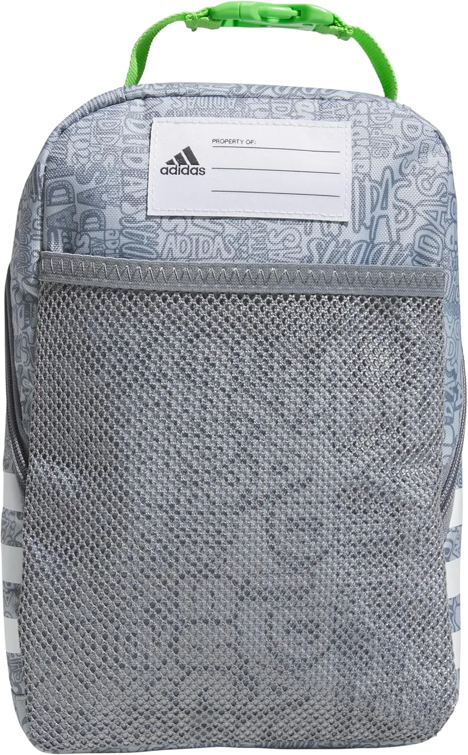 adidas Santiago Lunch Bag Cooler for Women and Men, Insulated Food Container Box with Mesh Pocket, Adi Font Madness Stone Grey/Grey/Lucid Lime Green/3.0, One Size