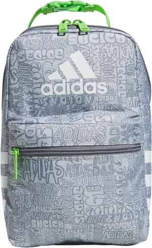 adidas Santiago Lunch Bag Cooler for Women and Men, Insulated Food Container Box with Mesh Pocket, Adi Font Madness Stone Grey/Grey/Lucid Lime Green/3.0, One Size