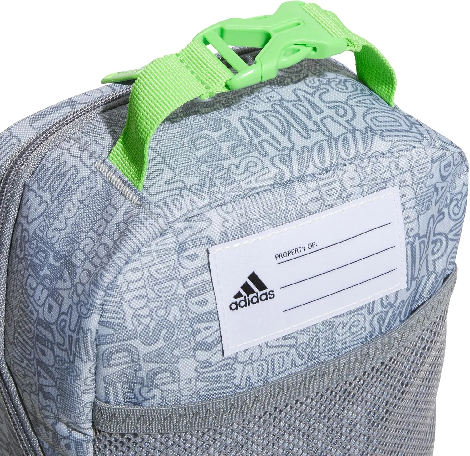 adidas Santiago Lunch Bag Cooler for Women and Men, Insulated Food Container Box with Mesh Pocket, Adi Font Madness Stone Grey/Grey/Lucid Lime Green/3.0, One Size
