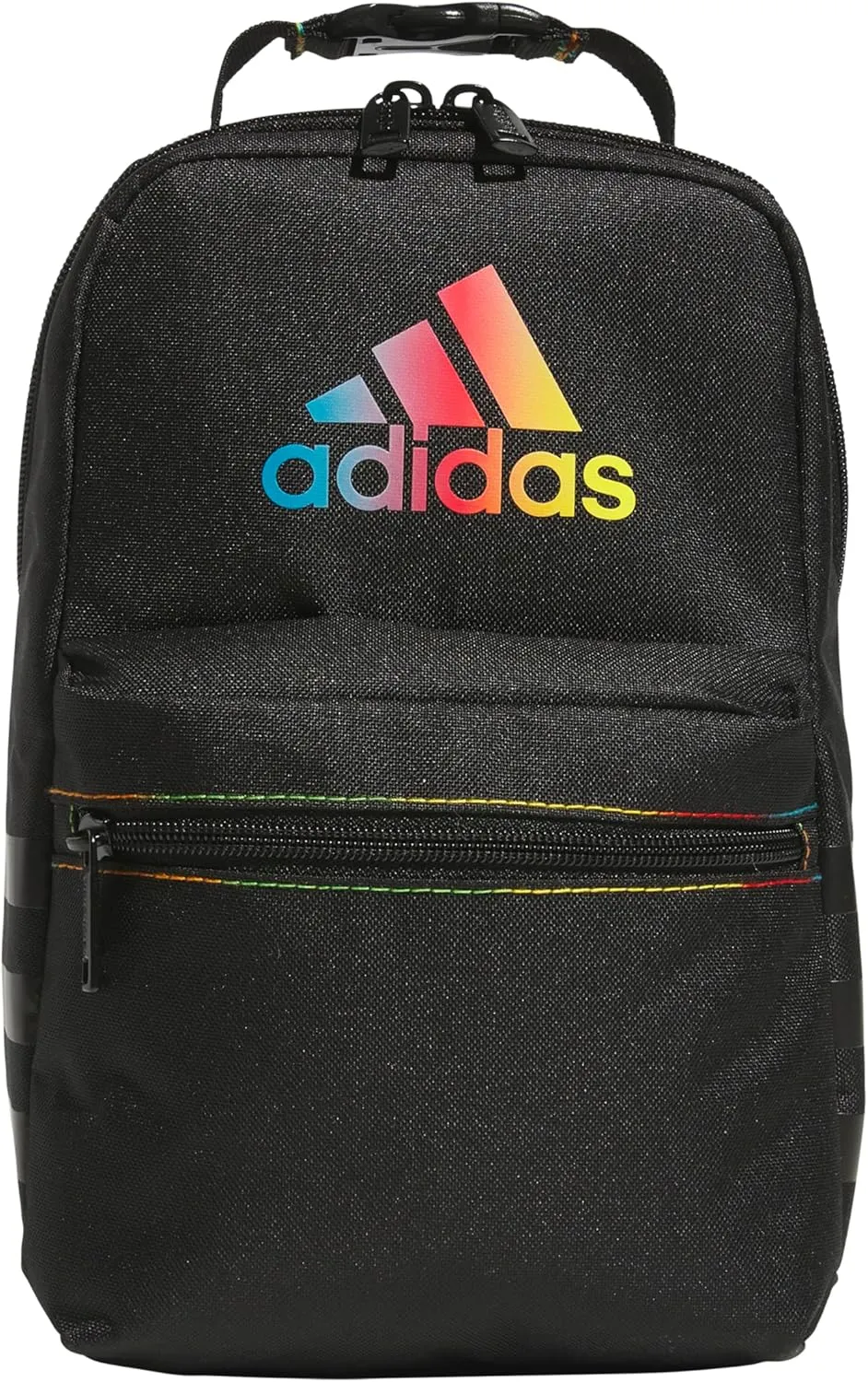 adidas Santiago Lunch Bag Cooler for Women and Men, Insulated Food Container Box with Mesh Pocket, Black Rainbow/3.0, One Size