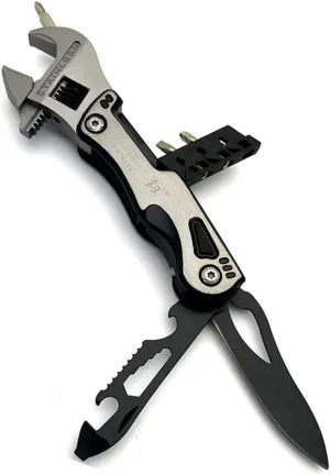 Adjustable Wrench Multi-functional Tools Portable 15 In 1 Kit for Camping, Household (Spanner, Bottle Opener, Survival Camping Knife, Hand Saw, Screwdriver, Nylon Sheath)