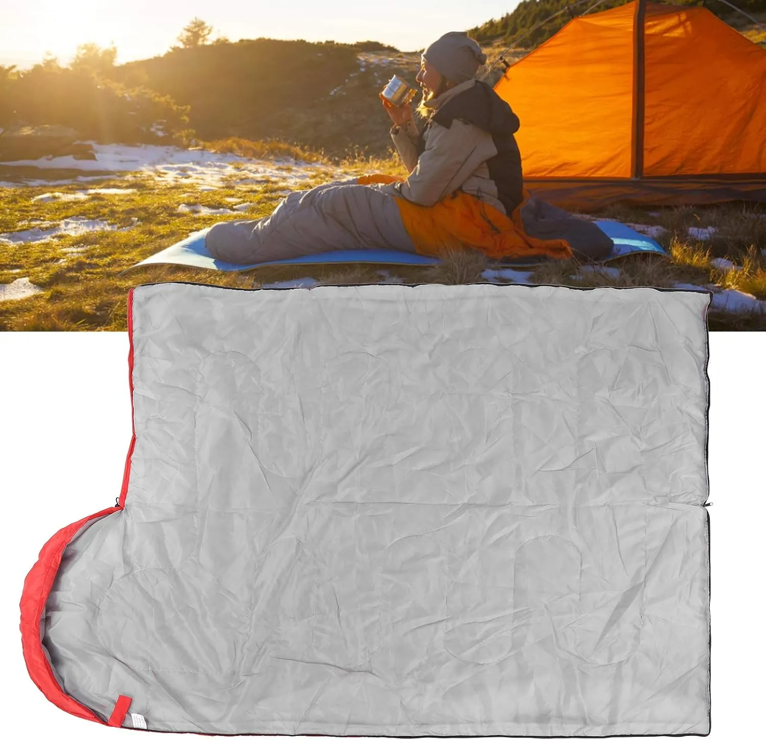 Adult Weather - Protective Sleeping Bag with Hood | Envelope Design for Camping/Hiking/Backpacking | Hollow Cotton Filling, Double Zipper & Storage Bag Included