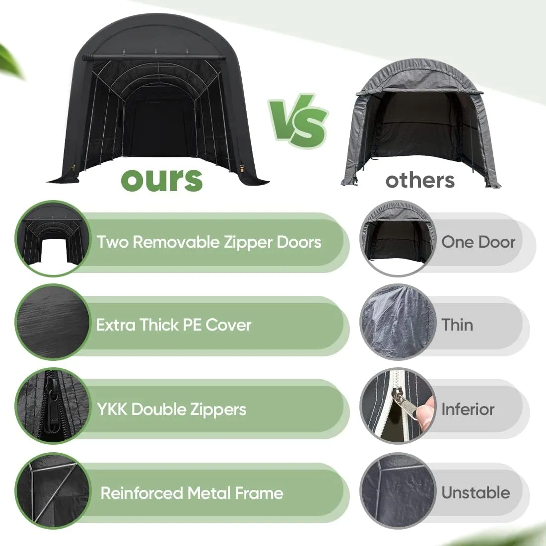 ADVANCE OUTDOOR 10x20 ft Heavy Duty Carport Outdoor Patio Large Space Canopy Storage Shelter Shed with 2 Roll up Zipper Doors & Vents for Snowmobile Garden Tools, Gray