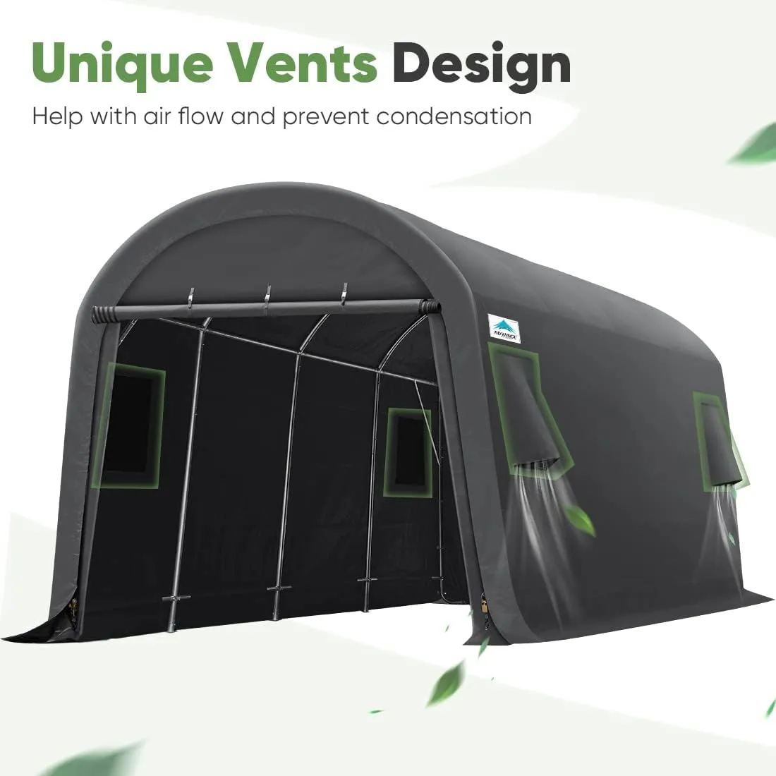 ADVANCE OUTDOOR 10x20 ft Heavy Duty Carport Outdoor Patio Large Space Canopy Storage Shelter Shed with 2 Roll up Zipper Doors & Vents for Snowmobile Garden Tools, Gray