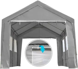 ADVANCE OUTDOOR 12x20 ft Heavy Duty Carport with Roll-up Ventilated Windows & Removable Sidewalls Car Canopy Garage Boat Shelter Party Tent, Adjustable Peak Height from 9.5ft to 11ft, Gray
