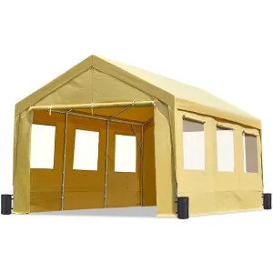 ADVANCE OUTDOOR 12x20 ft Heavy Duty Carports with 6 Roll-up Ventilated Windows & Removable Sidewalls Car Canopy Garage Boat Shelter Party Tent, Adjustable Peak Height from 9.5ft to 11ft, Yellow