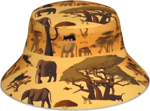 African Grassland Animals Sun Hat, Fisherman'S Hat, Foldable Sun Hat, for Men and Women, Suitable for Beach, Camping, Hiking Black