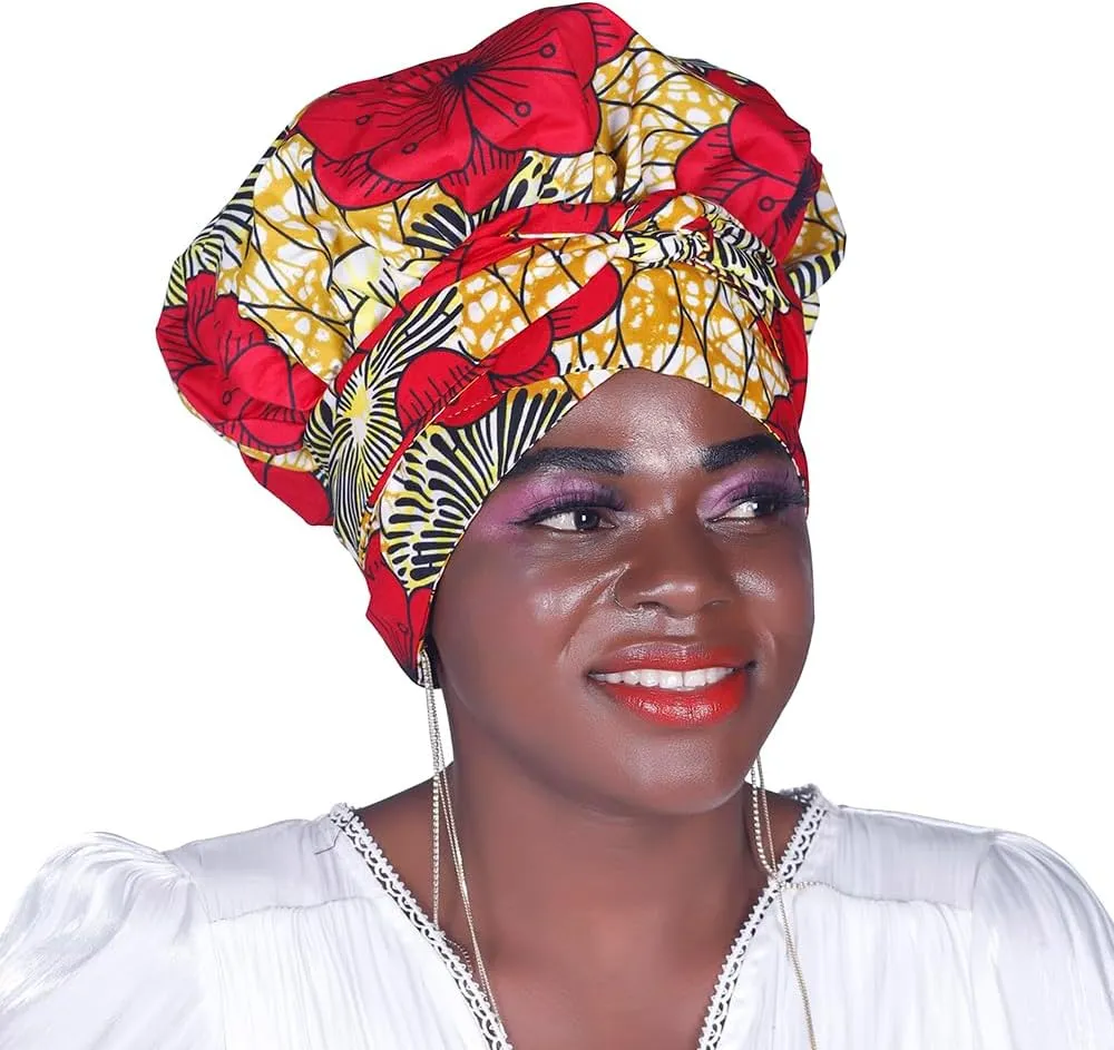 African Print Hair Bonnet Turbans Head Scarf Headwraps for Women Sleeping Ankara