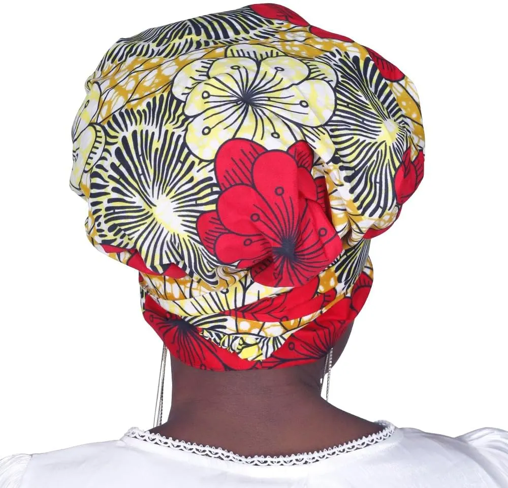 African Print Hair Bonnet Turbans Head Scarf Headwraps for Women Sleeping Ankara