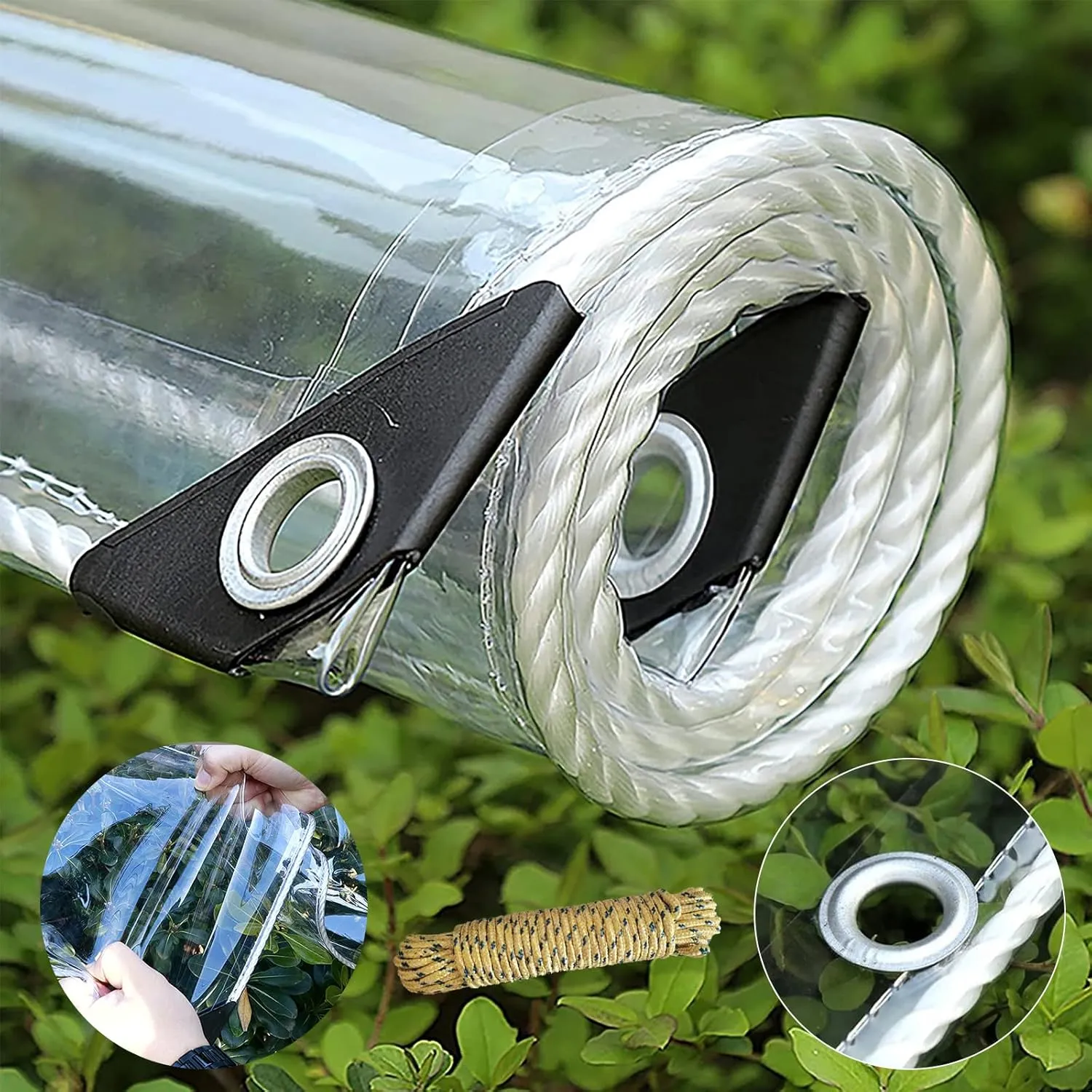 AHWEKR 12' x 16' Clear PVC Vinyl Tarp Clear Tarp，Waterproof Clear with Grommets Heavy Duty Outdoor Camping Transparent Waterproof raincloth for Roofs