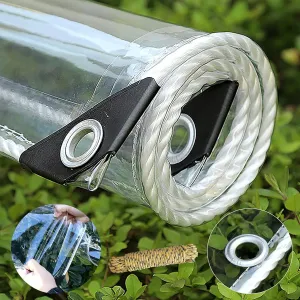 AHWEKR 12' x 16' Clear PVC Vinyl Tarp Clear Tarp，Waterproof Clear with Grommets Heavy Duty Outdoor Camping Transparent Waterproof raincloth for Roofs