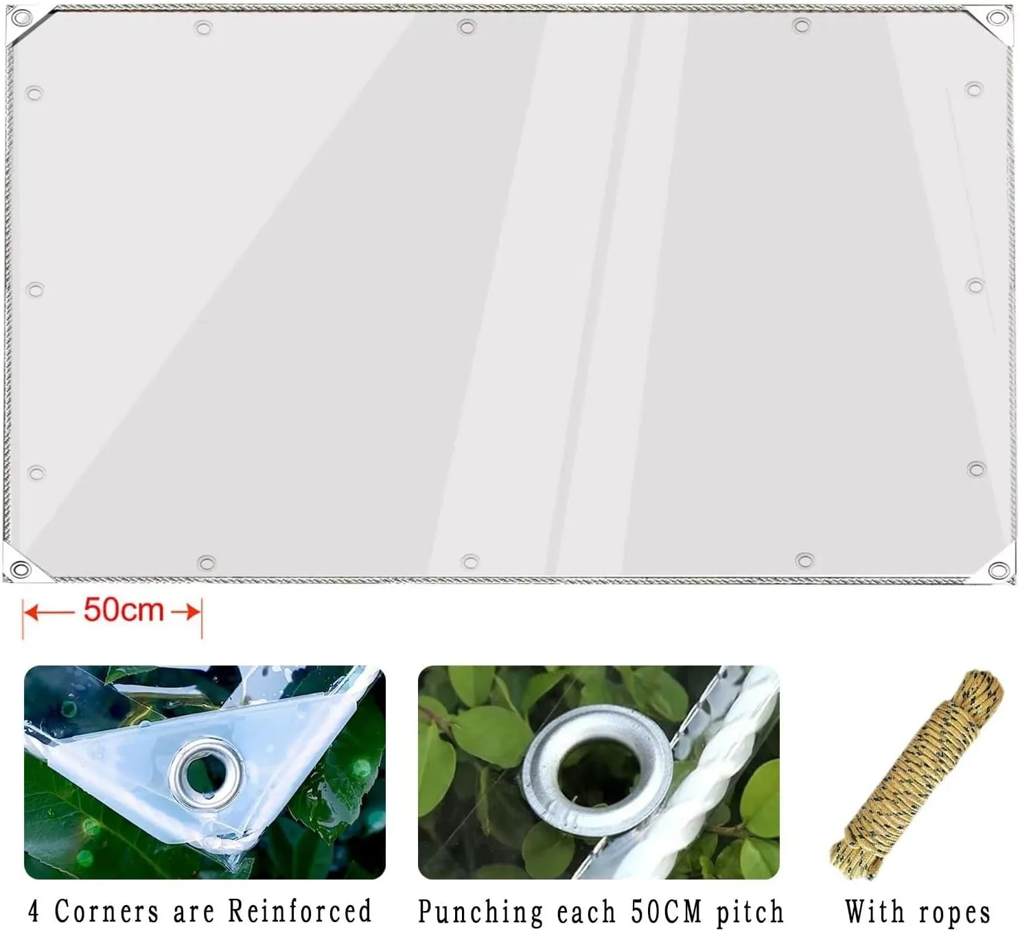 AHWEKR 12' x 16' Clear PVC Vinyl Tarp Clear Tarp，Waterproof Clear with Grommets Heavy Duty Outdoor Camping Transparent Waterproof raincloth for Roofs