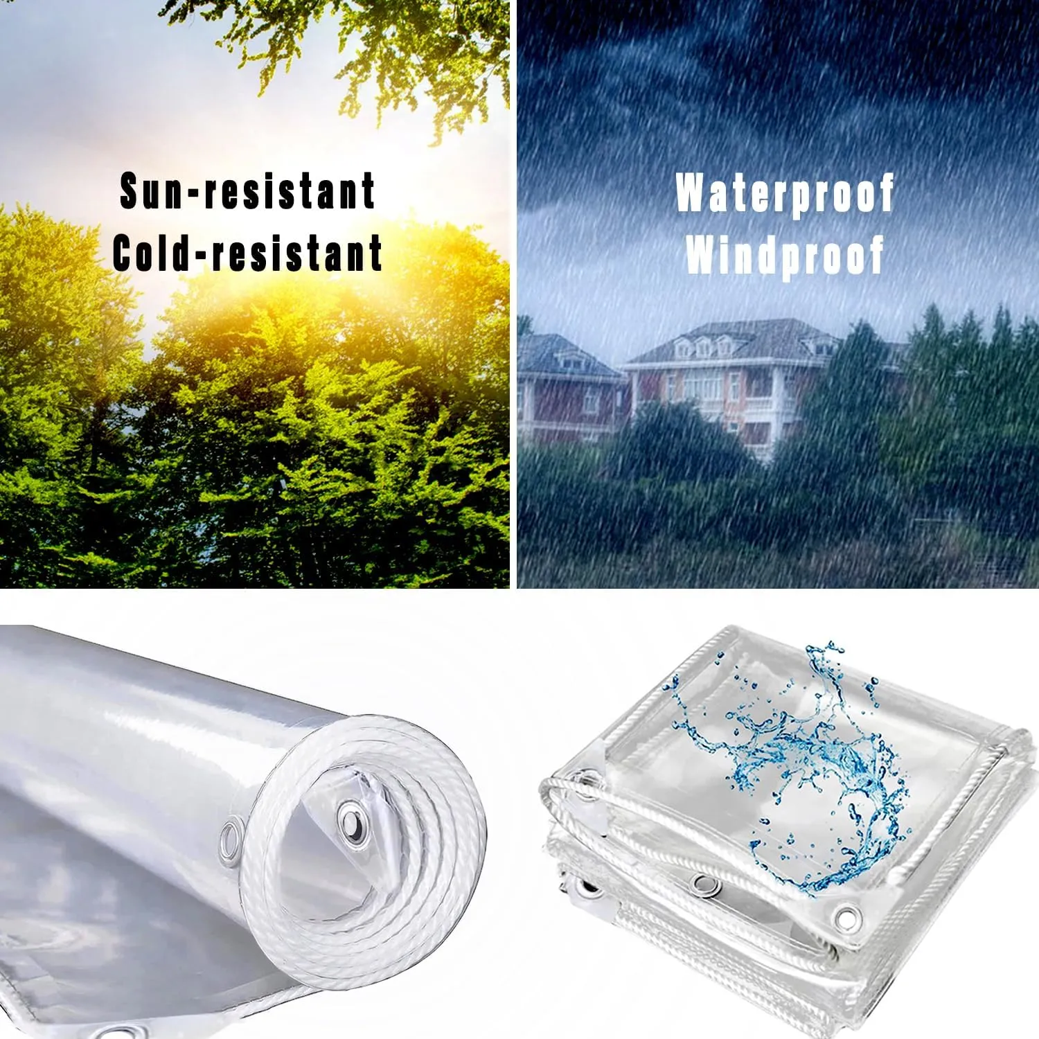 AHWEKR 12' x 16' Clear PVC Vinyl Tarp Clear Tarp，Waterproof Clear with Grommets Heavy Duty Outdoor Camping Transparent Waterproof raincloth for Roofs