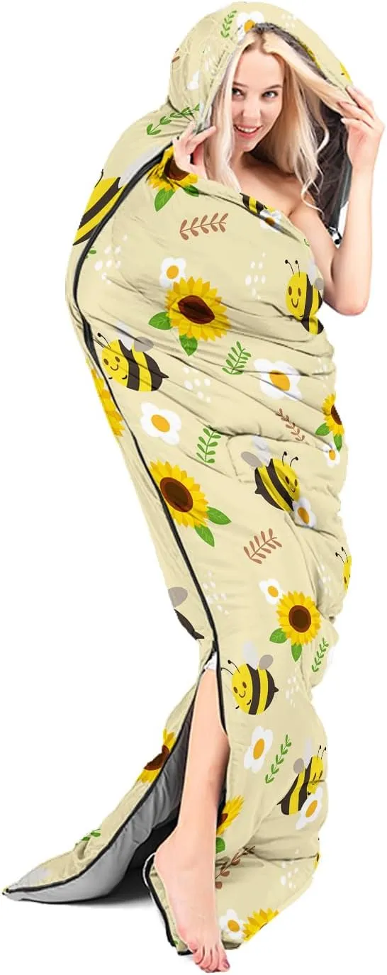 AILONEN Galaxy Wolf Sleeping Bag for Boys Girls Kids,Warm and Cool Weather,Lightweight,Waterproof Backpacking,Starry Night Wolf and Butterflies Print Blue Sleeping Bag for Camping