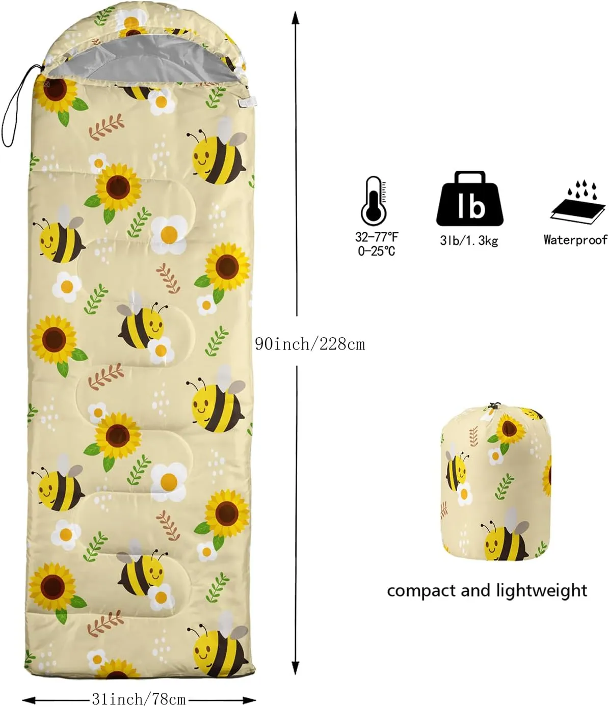 AILONEN Galaxy Wolf Sleeping Bag for Boys Girls Kids,Warm and Cool Weather,Lightweight,Waterproof Backpacking,Starry Night Wolf and Butterflies Print Blue Sleeping Bag for Camping