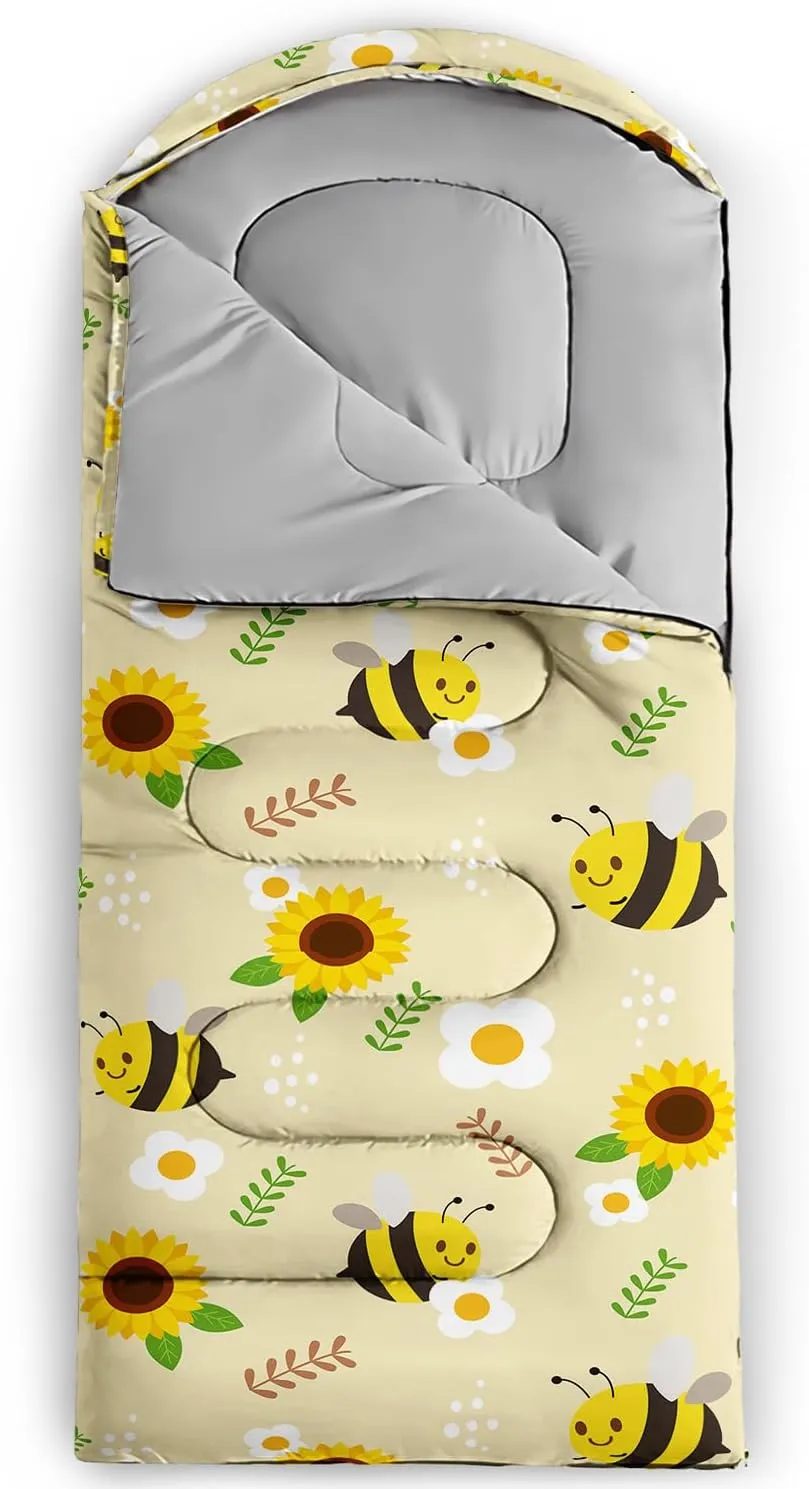 AILONEN Galaxy Wolf Sleeping Bag for Boys Girls Kids,Warm and Cool Weather,Lightweight,Waterproof Backpacking,Starry Night Wolf and Butterflies Print Blue Sleeping Bag for Camping