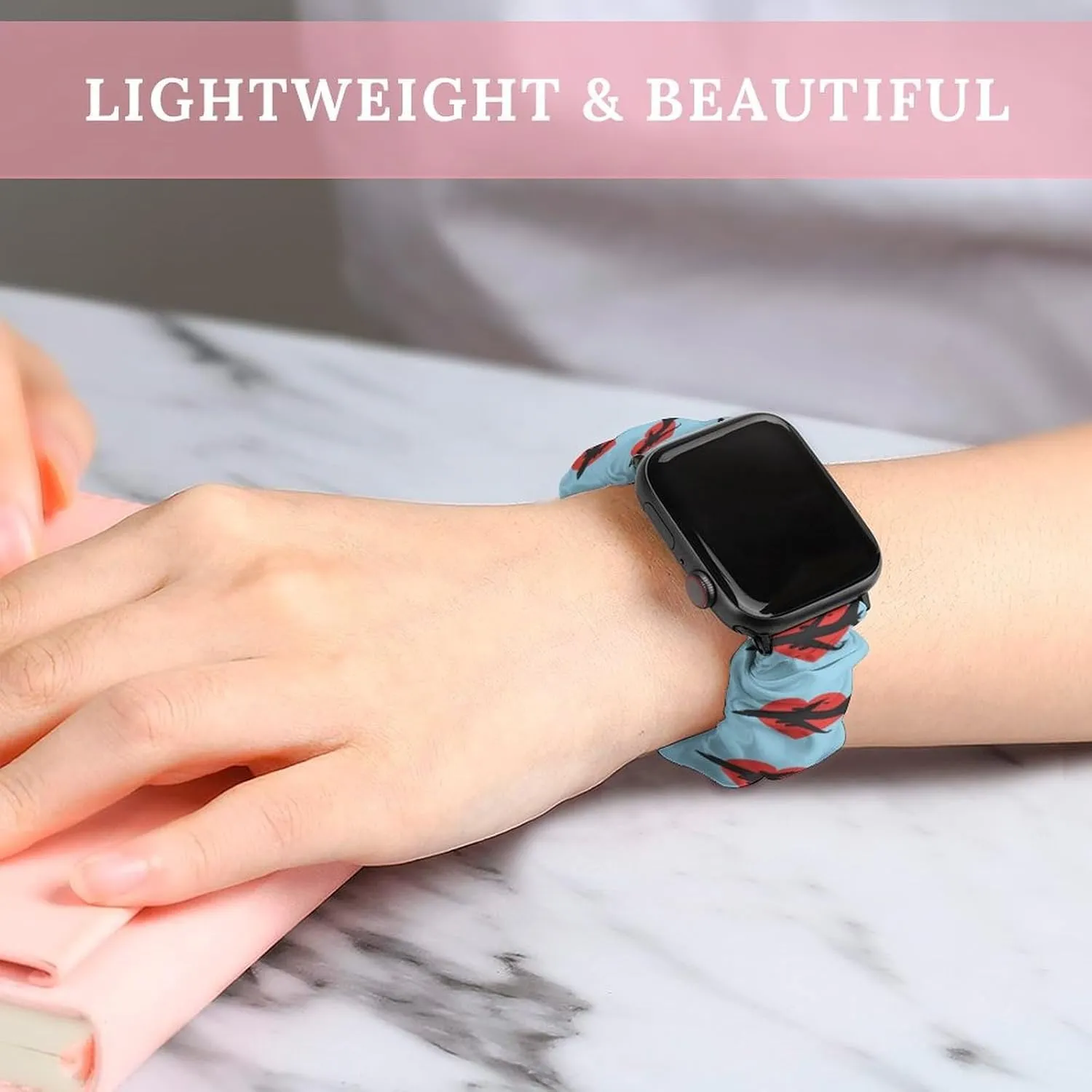 Airplane with Heart Fashion Watch Strap Scrunchies Wristbands Compatible With IWatch Series