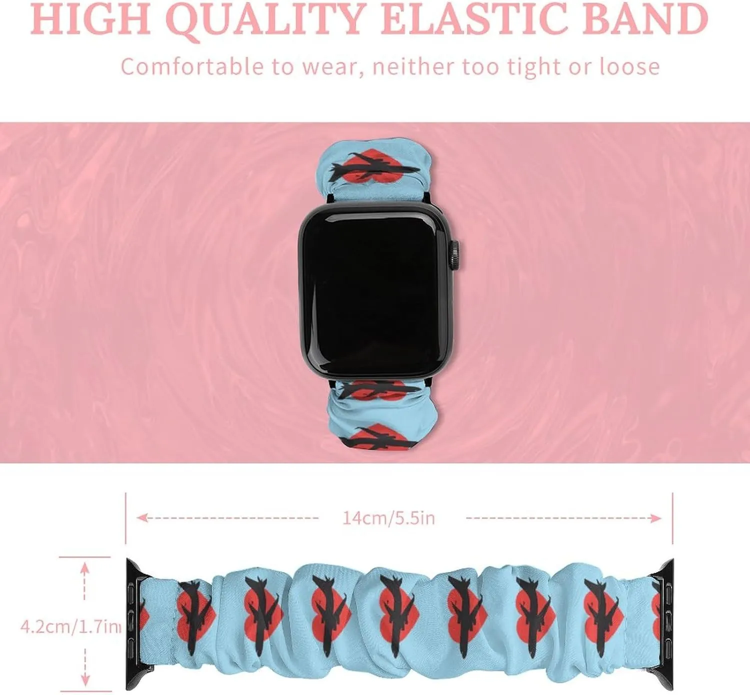Airplane with Heart Fashion Watch Strap Scrunchies Wristbands Compatible With IWatch Series