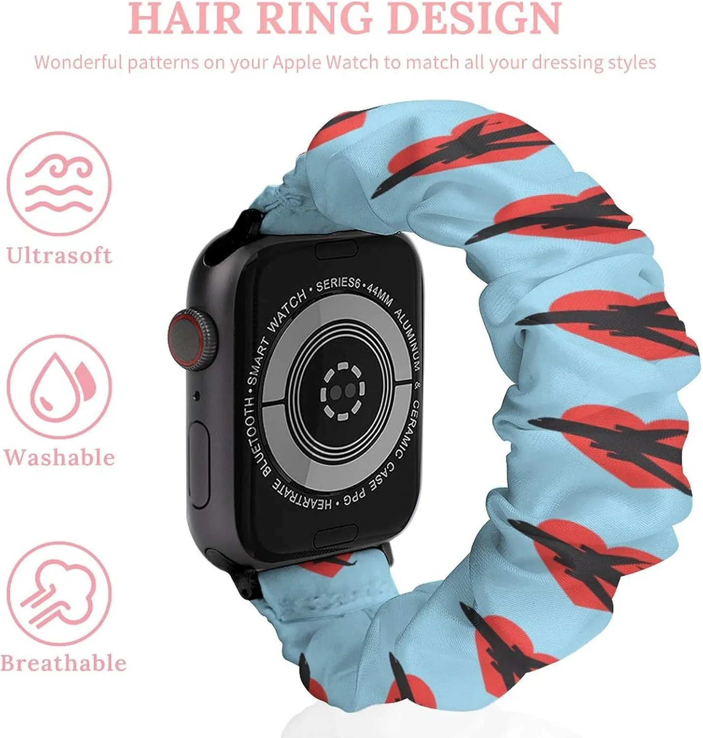 Airplane with Heart Fashion Watch Strap Scrunchies Wristbands Compatible With IWatch Series