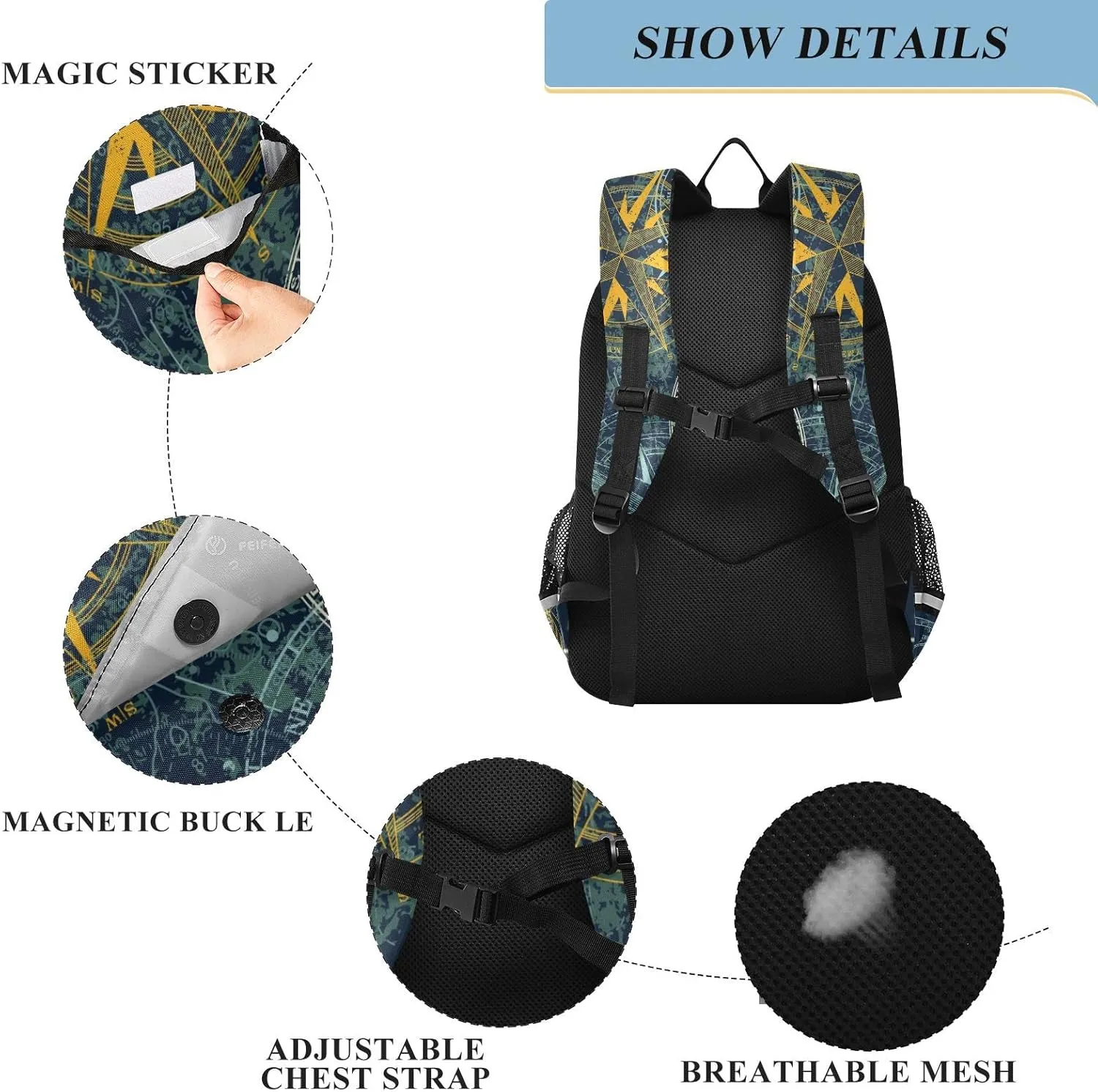 ALAZA Grunge Nautical Wind Compass Retro Casual Backpack Travel Daypack Bookbag