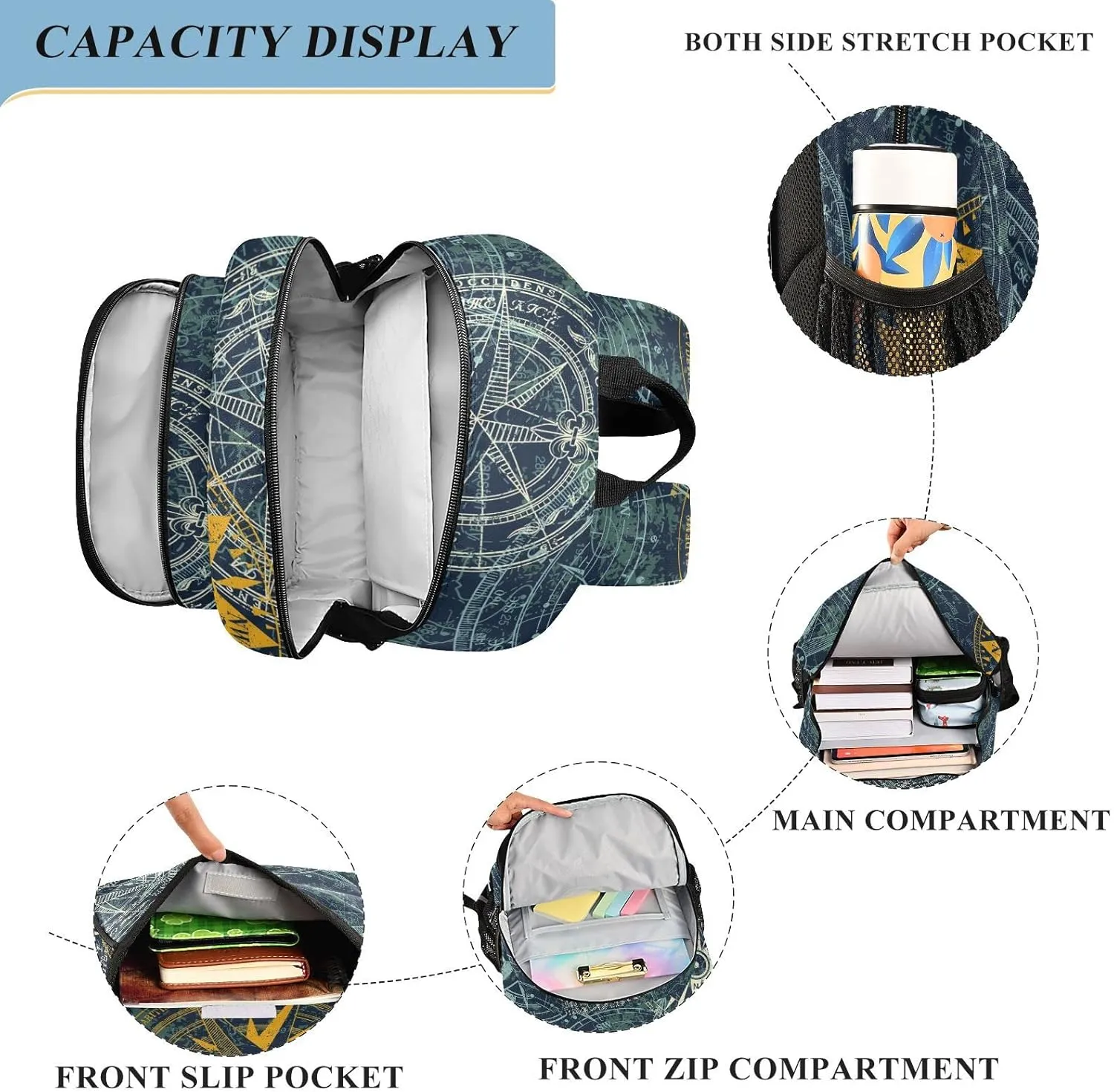 ALAZA Grunge Nautical Wind Compass Retro Casual Backpack Travel Daypack Bookbag