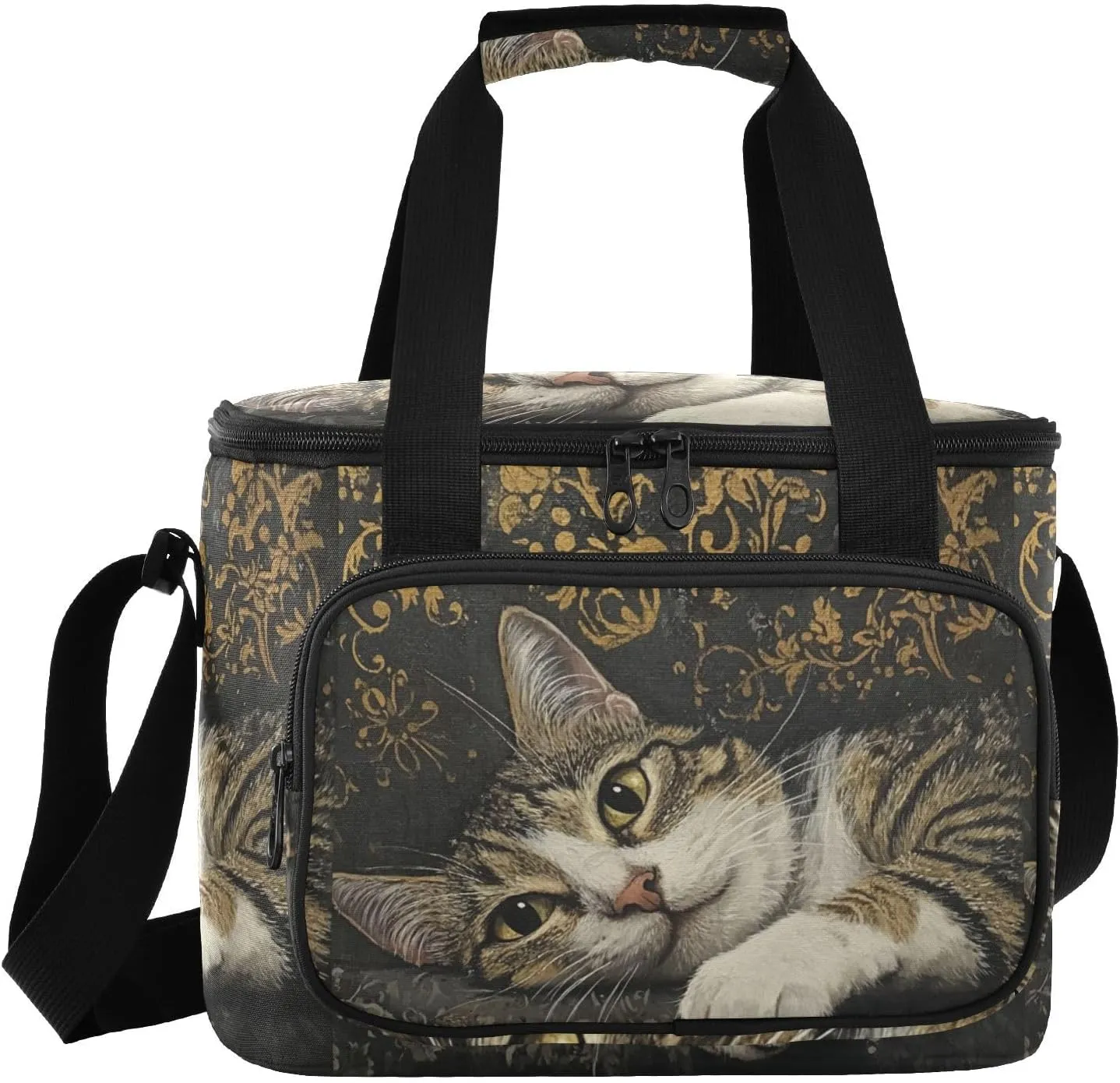 ALAZA Lying Cat Cooler Bag Insulated Lunch Bag for Women Men Travel Picnic Work College Hiking Camping Office Beach