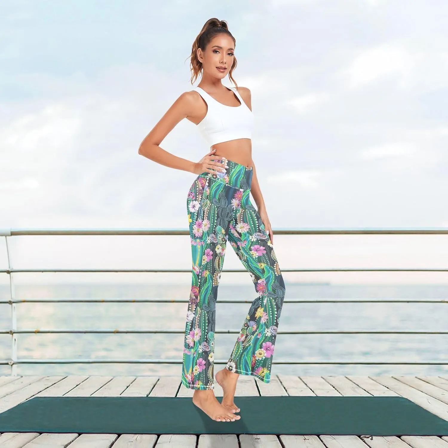 ALAZA Women's Watercolor Pink Roses Blooming Garden Flowers Flare Yoga Pants