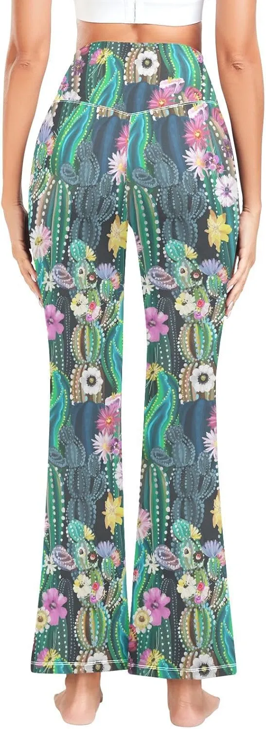 ALAZA Women's Watercolor Pink Roses Blooming Garden Flowers Flare Yoga Pants