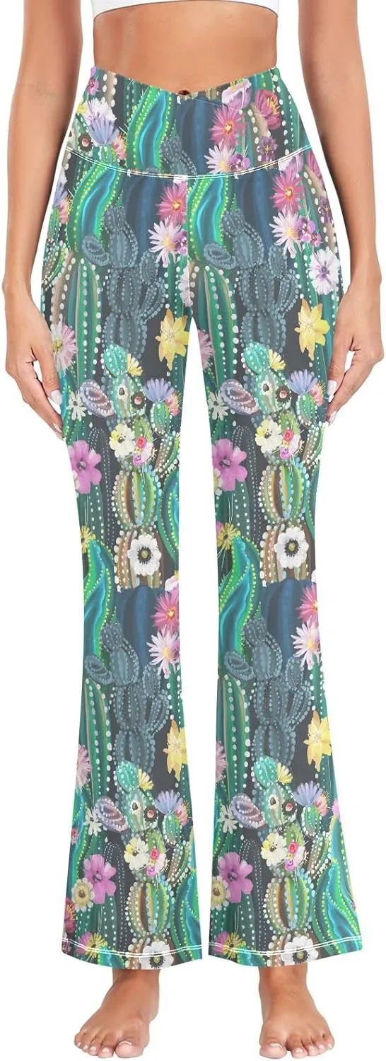 ALAZA Women's Watercolor Pink Roses Blooming Garden Flowers Flare Yoga Pants
