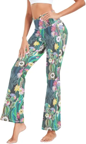 ALAZA Women's Watercolor Pink Roses Blooming Garden Flowers Flare Yoga Pants