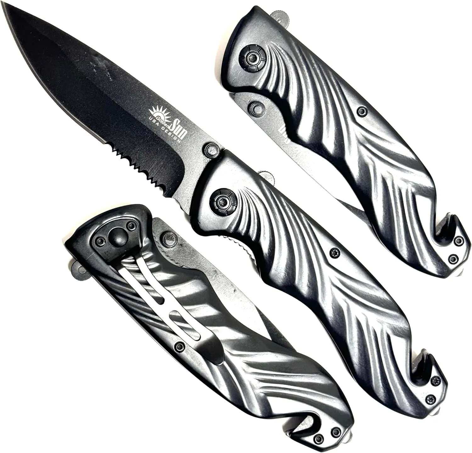 All black stainless steel tactical heavy duty pocket knife GSE908BK