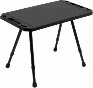 Aluminum Alloy Lightweight Folding Camping Table Adjustable Height Picnic Desk Wood Grain Color (Black)