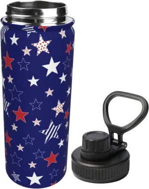 American Flag 18 oz Stainless Steel Water Bottles Insulated Sports Water Bottle with Spout Lid, Colorful Stars Double Wall Travel Water Flask for Men Women