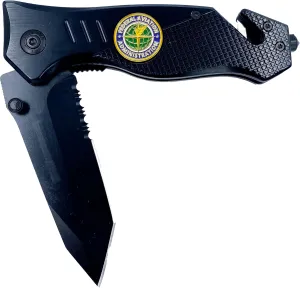 AMERICA'S FRONT LINE FAA Federal Aviation Administration 3-in-1 Tactical Rescue tool knife with Seatbelt Cutter Steel Serrated Blade Glass break